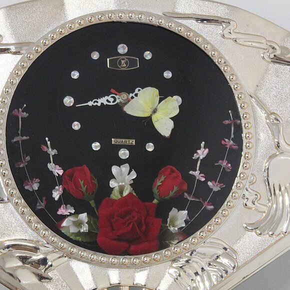 Vintage Gold Fan Wall Clock – Japanese Art Deco – Civic Quartz – Floral Face – 2 - Picture 2 of 7